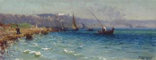 Fausto Zonaro - A View of the Bosphorous from the Old Byzantine Walls, Constantinople