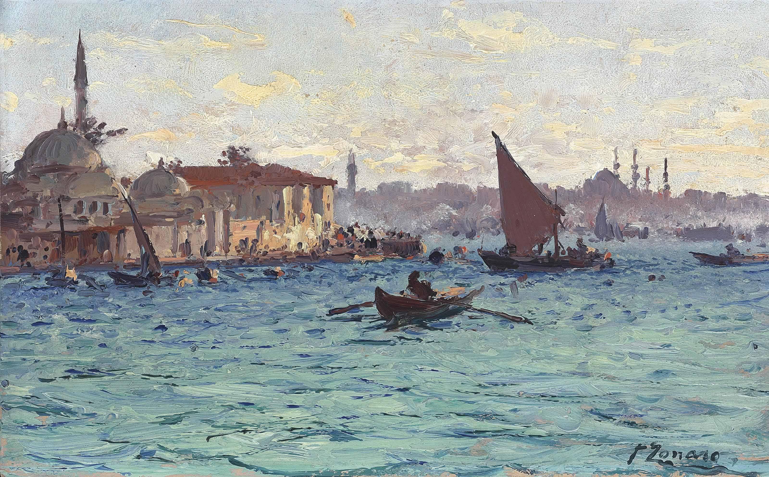 Fausto Zonaro - Banks of the Bosphorus, Pontile di Scutari, Istanbul