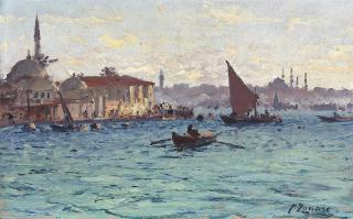 Fausto Zonaro - Banks of the Bosphorus, Pontile di Scutari, Istanbul