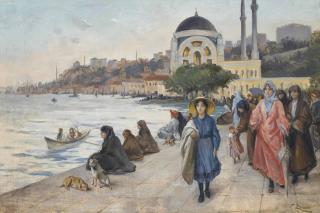 Fausto Zonaro - Mafalda on the Banks of the Bosphorus, the Dolmabahçe Mosque in the background
