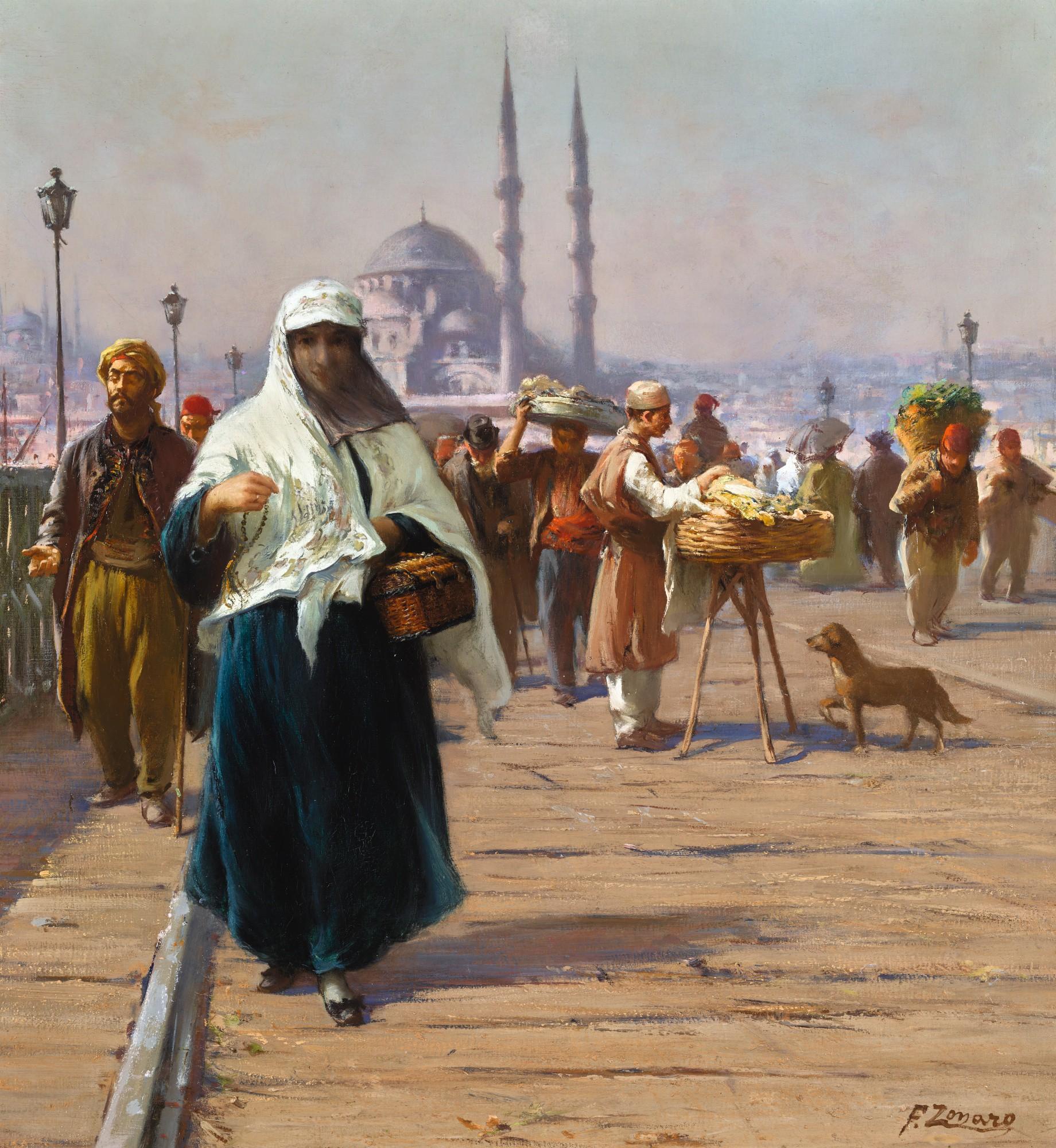 Fausto Zonaro - On The Galata Bridge, Constantinople