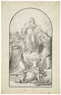 Fedele Fischetti - The Virgin presenting the rosary to Saint Dominic and Saint Catherine of Siena presenting a heart to the Christ Child