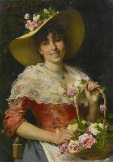 Federico Andreotti - Junge Italienierin mit einem Korb Rosen