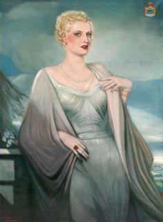 Federico Armando Beltrán Massés - Portrait of an elegant lady in a landscape wearing a blue dress and a ruby ring unframed