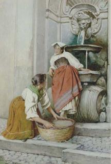 Federico Ballesio - Women washing by a Roman Fountain