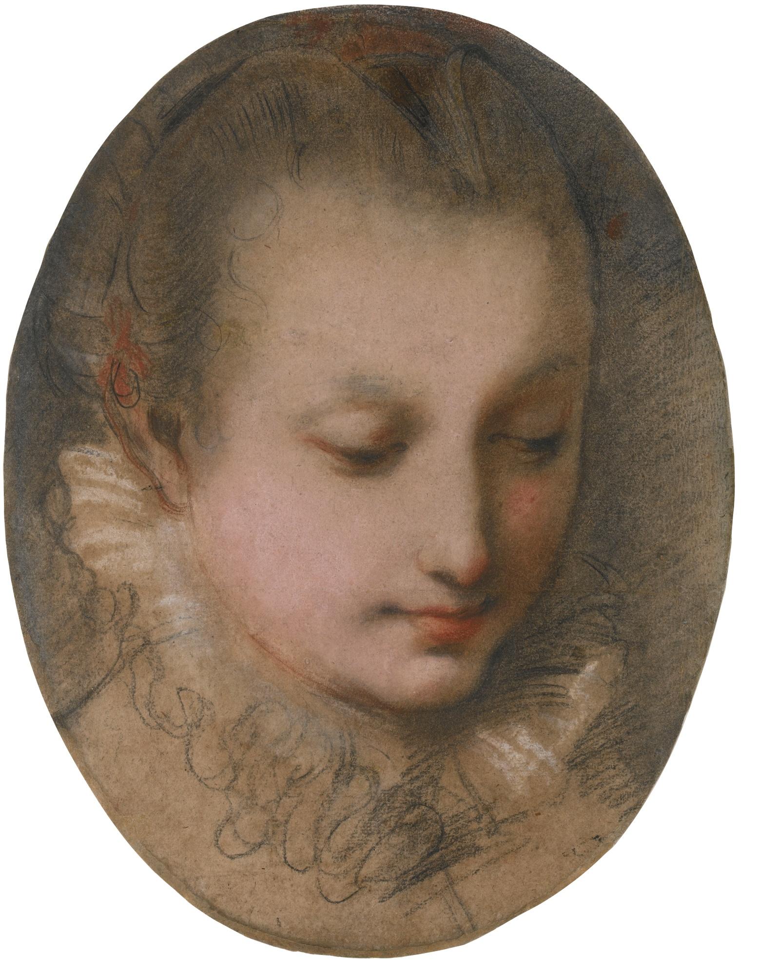 Federico Barocci - Study Of The Head Of A Young Lady Looking Down