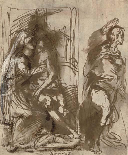 Federico Barocci - The Lamentation, And A Standing Saint (Recto); Study of A Head (Verso)