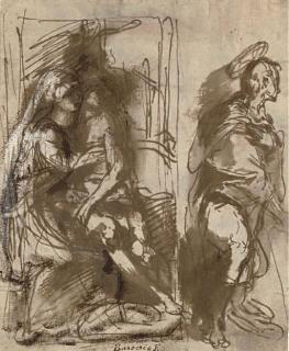 Federico Barocci - The Lamentation, And A Standing Saint (Recto); Study of A Head (Verso)