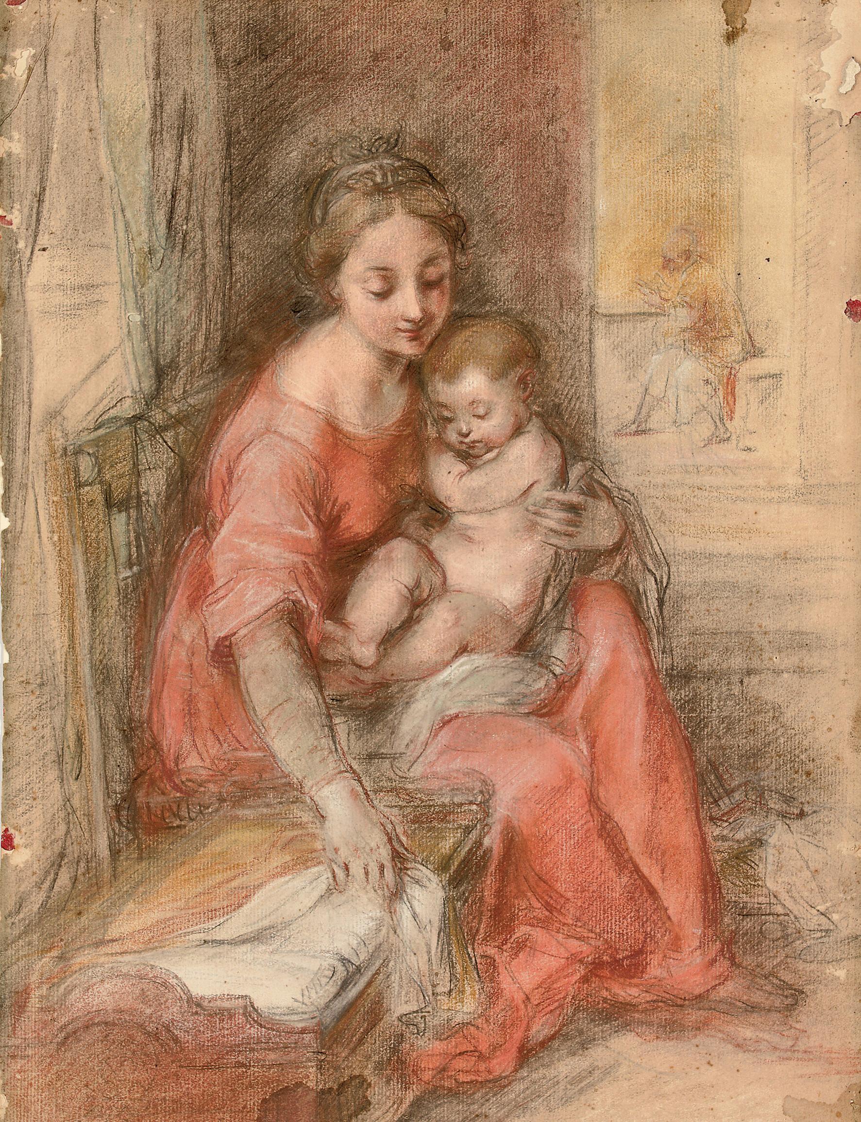 Federico Barocci - The Madonna and Child beside a crib in an interior, Saint Joseph seen reading through a doorway to the right