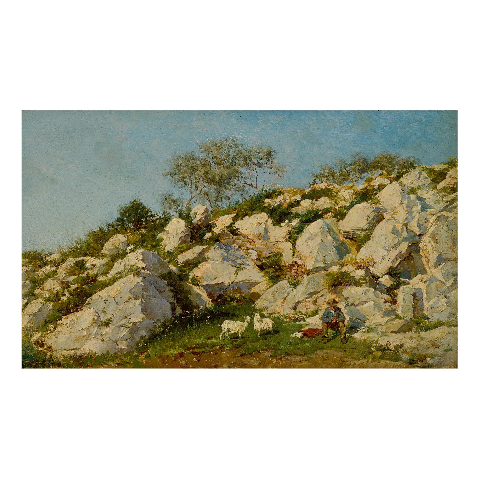 Federico Del Campo - Goatherd In A Rocky Landscape