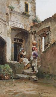 Federico del Campo - Women in a courtyard, Capri