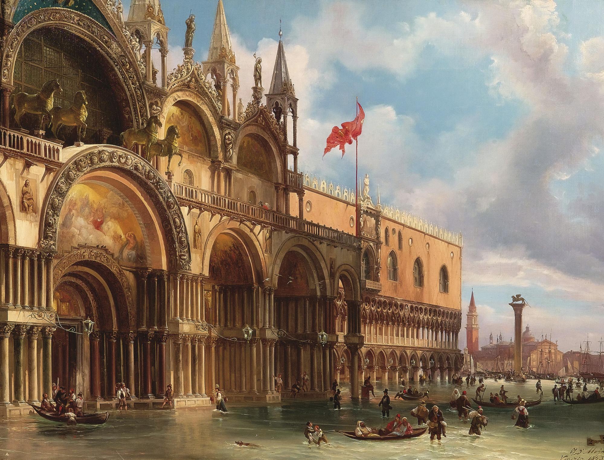 Federico Moja - Venice, A View Of Saint Mark\'S Square With The Acqua Alta