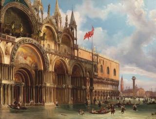 Federico Moja - Venice, A View Of Saint Mark\'S Square With The Acqua Alta