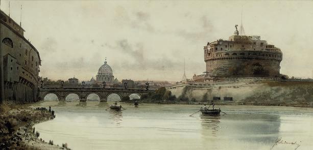 Federico Schianchi - The Castel Sant\'Angelo, Rome; and The fountain at the Villa Borghese, Rome