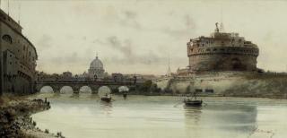 Federico Schianchi - The Castel Sant\'Angelo, Rome; and The fountain at the Villa Borghese, Rome