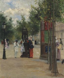 Federico Zandomeneghi - Figures by a Wallace fountain, Paris