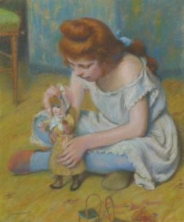 Federico Zandomeneghi - Italian enfant Jouant À La Poupée (Young Girl Playing With A Doll)