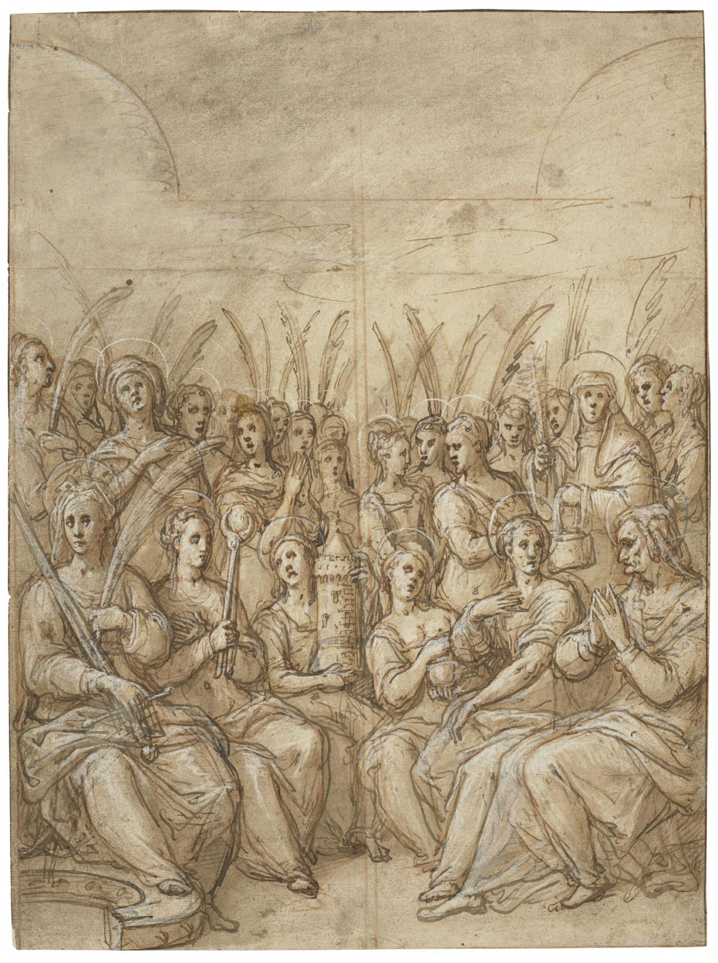 Federico Zuccaro - Design for the two outer wings of an altarpiece with a group of virgin martyrs and other female saints