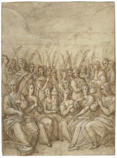 Federico Zuccaro - Design for the two outer wings of an altarpiece with a group of virgin martyrs and other female saints