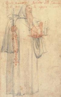 Federico Zuccaro - Fra Stefano, Procurator of the Camaldolites at Vallombrosa, as Saint Romuald, holding a model of a church and a rosary
