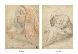 Federico Zuccaro - Head of a veiled woman in profile (recto); A seated woman (verso)