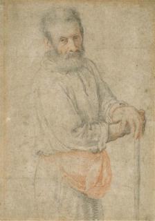 Federico Zuccaro - Portrait of A Bearded Man With Both Arms Resting On A Stick