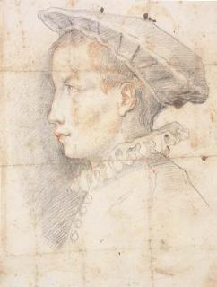 Federico Zuccaro - Portrait of a young boy wearing a hat, bust-length, in profile to the left