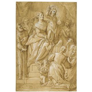 Federico Zuccaro - The Madonna Supporting The Infant Christ As Salvator Mundi, With St Joseph, St Anthony Abbot, St Dorothy And A Donor, With Two Angels