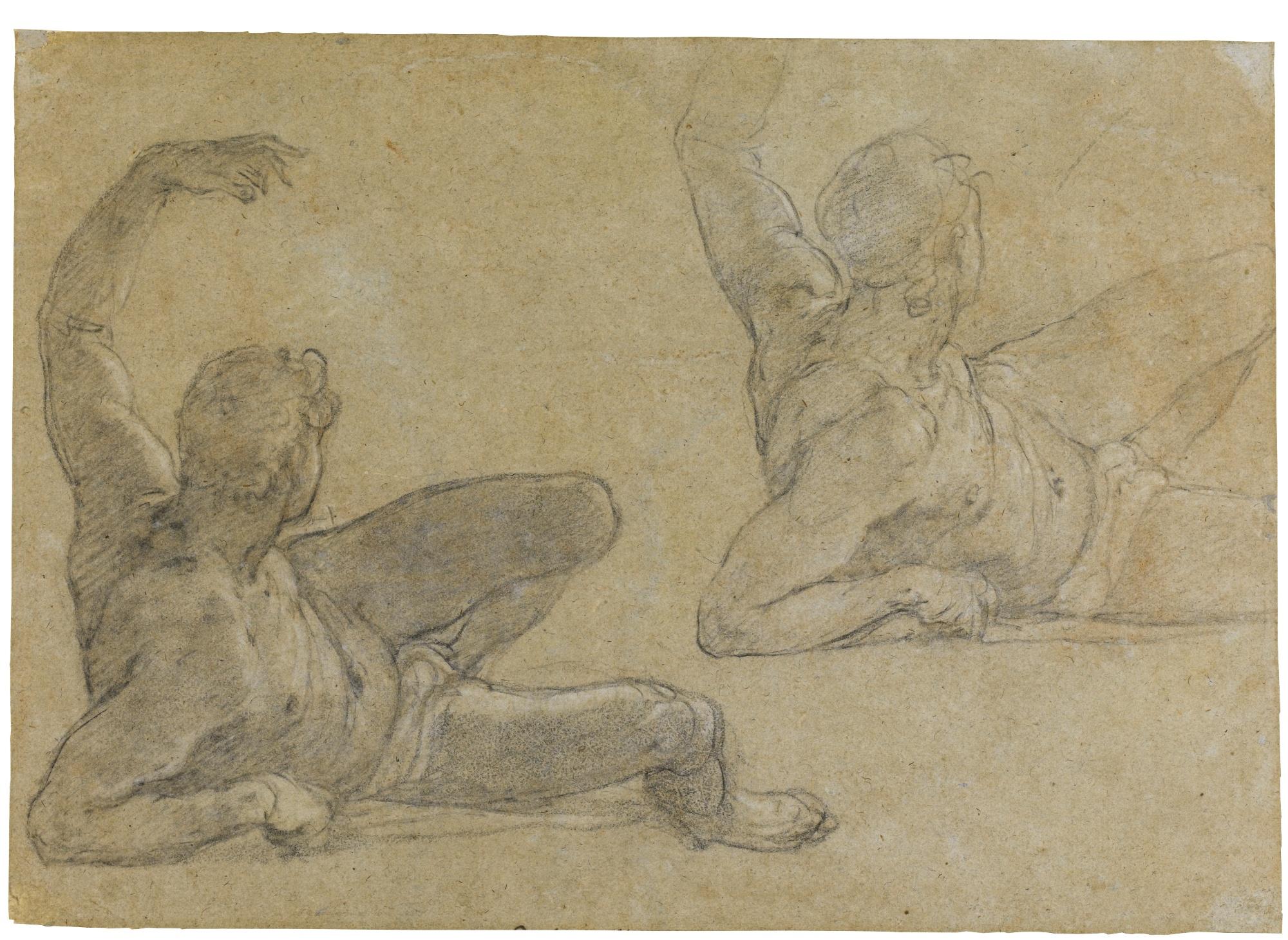 Federico Zuccaro - Two Studies Of A Reclining Male Nude, With His Left Arm Raised