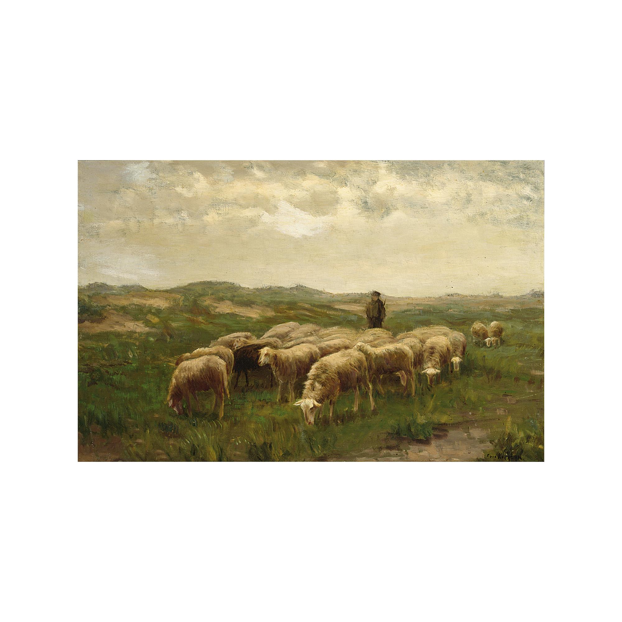 Fedor van Kregten - A Shepherd With His Flock In The Heathland