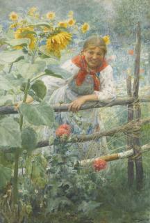 Fedot Vasilievich Sychkov - Young Girl With Sunflowers