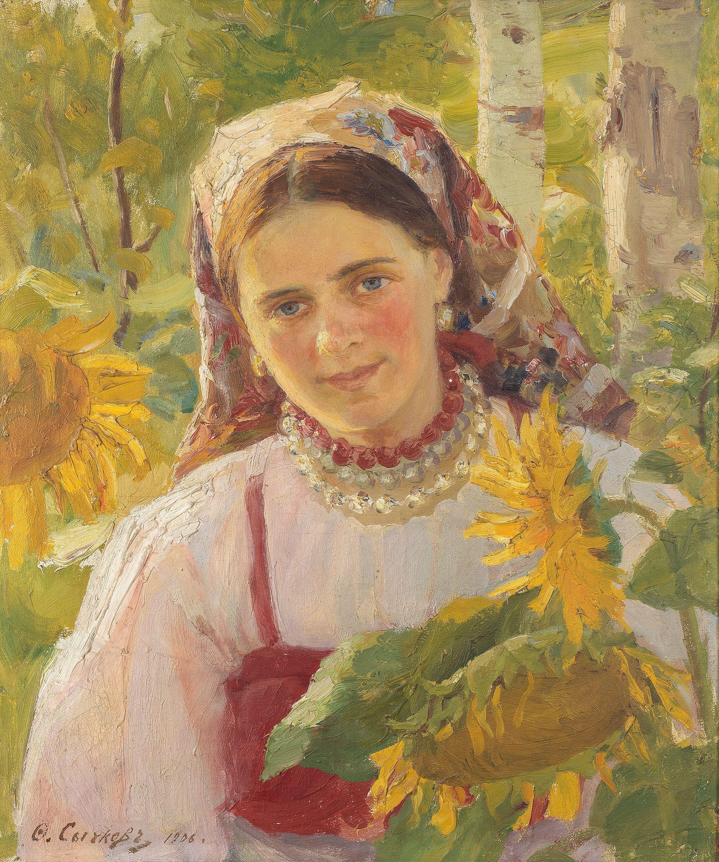 Fedot Vasilievich Sychkov - Young woman among sunflowers