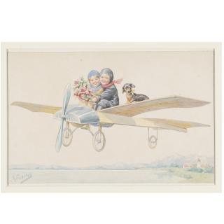 Feiertag, Karl - Two children and a dachshund on a plane