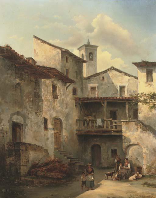 Felice Auguste Rezia - A courtyard in an Italian village
