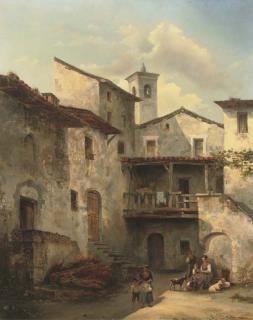 Felice Auguste Rezia - A courtyard in an Italian village
