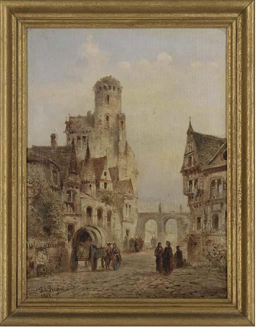 Felice Auguste Rezia - Figures and cart in a street; and Figures by a stall, in a street