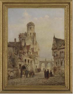 Felice Auguste Rezia - Figures and cart in a street; and Figures by a stall, in a street