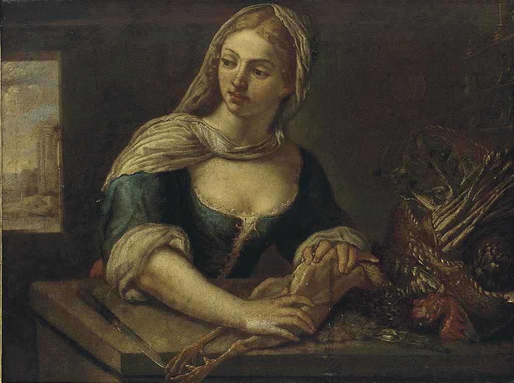 Felice Boselli - A young girl plucking a bird