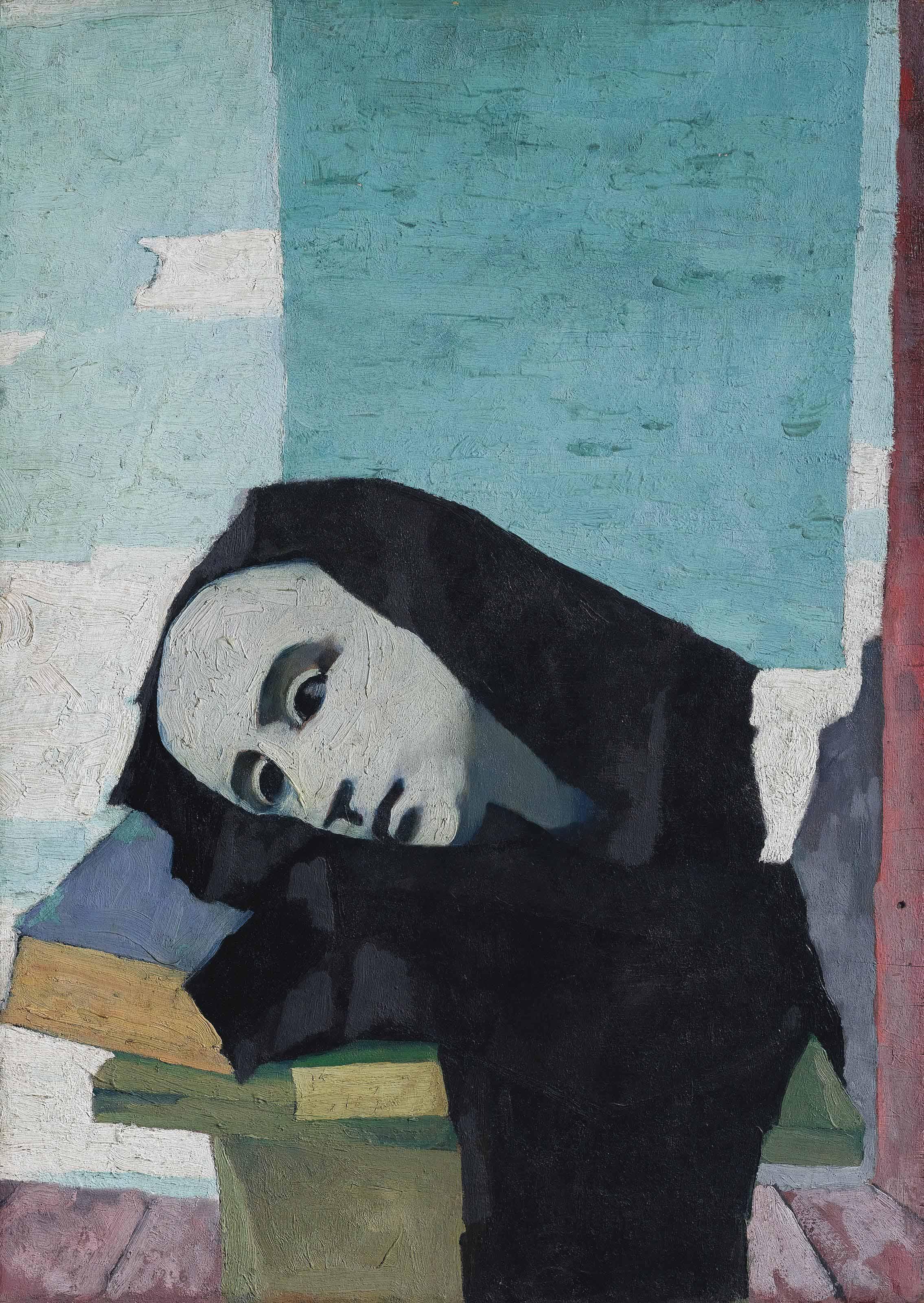 Felice Casorati - Natura morta con testa di gesso e libri