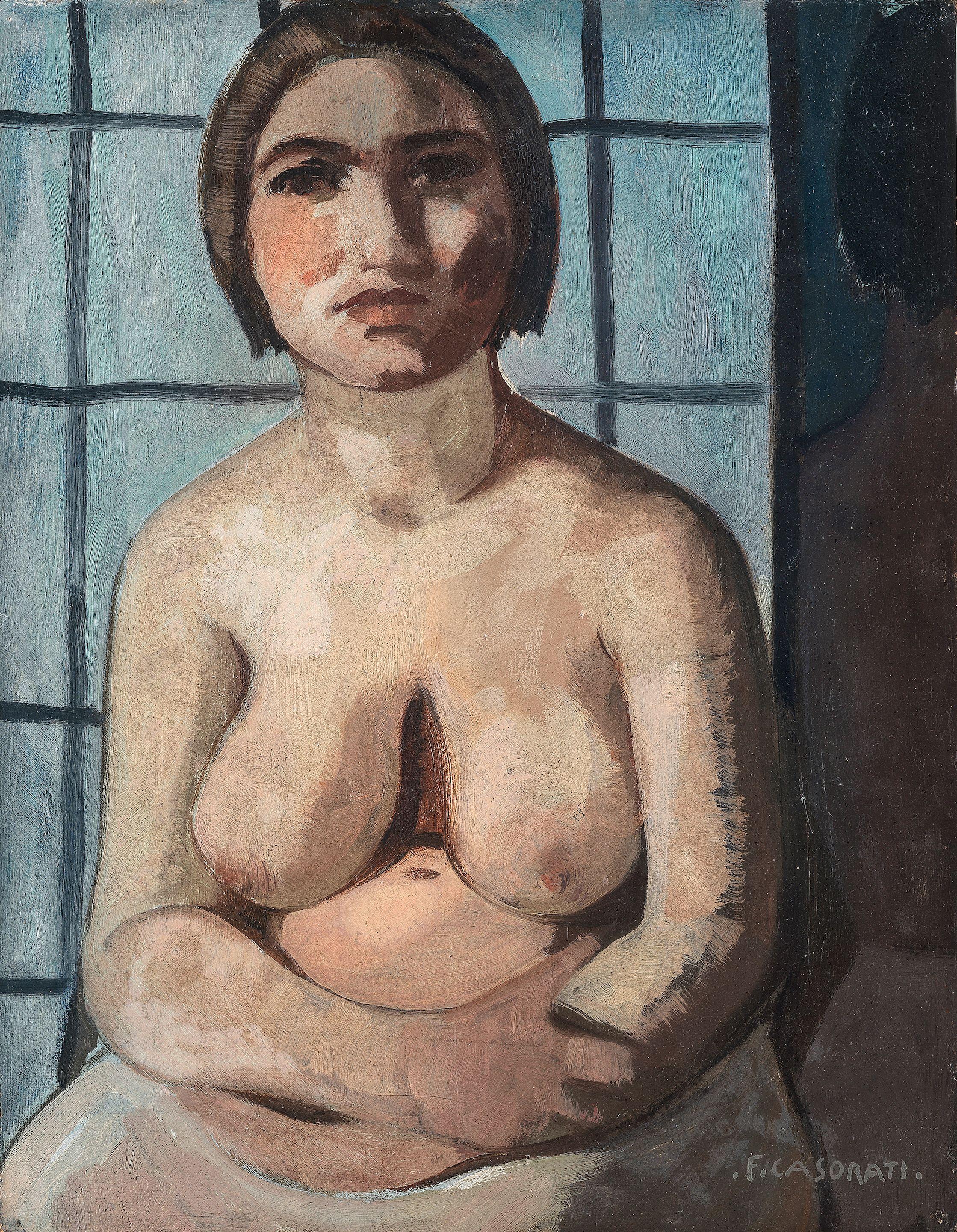 Felice Casorati - Nudo seduto davanti all\'inferriata