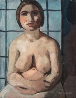 Felice Casorati - Nudo seduto davanti all\'inferriata