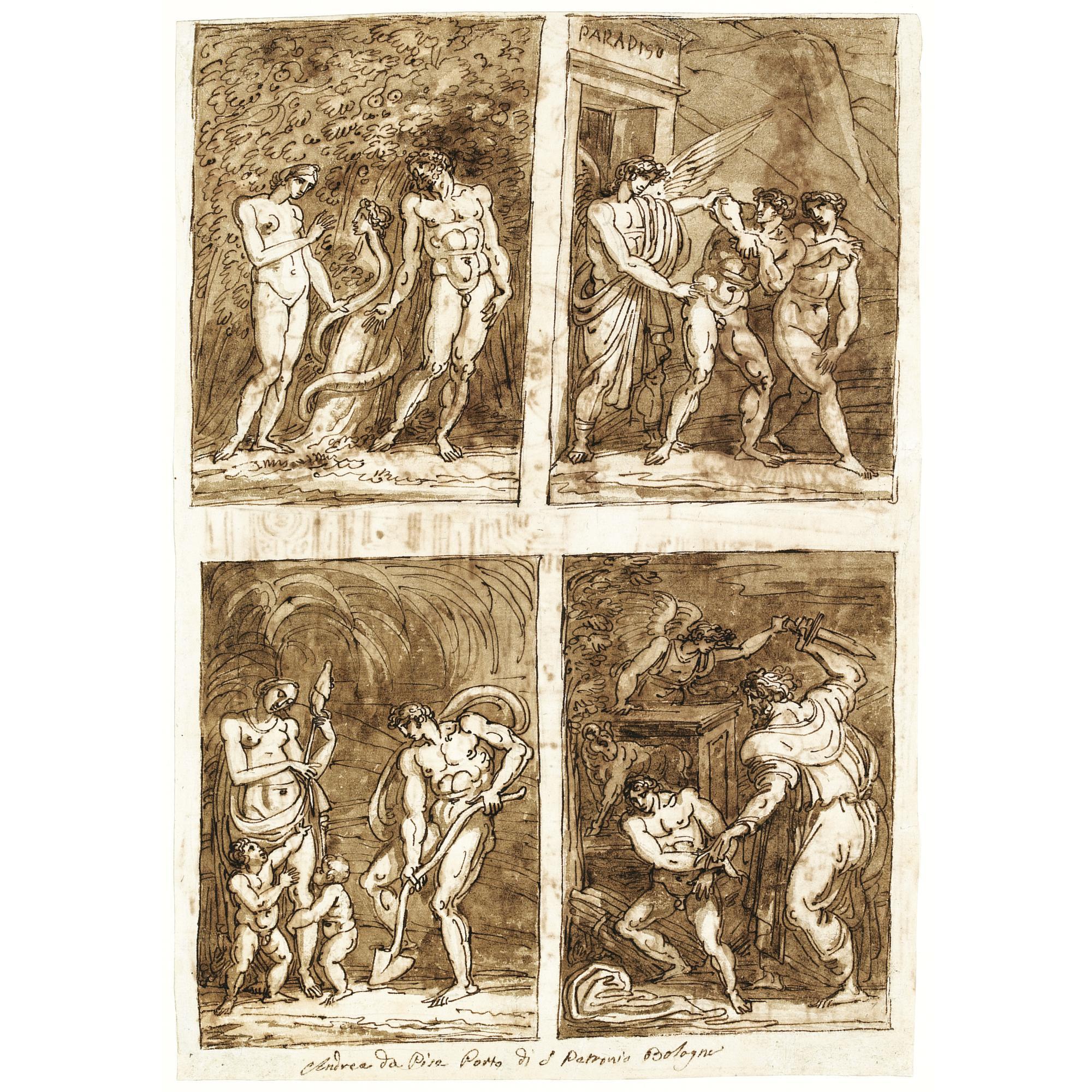 Felice Giani - Recto: Four Biblical Scenes Verso: Decorative Designs