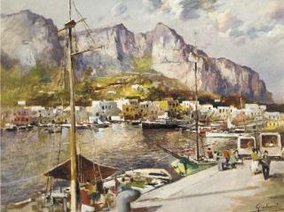 Felice Giordano - A harbour town, Capri