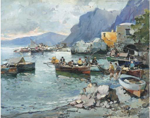 Felice Giordano - Capri, Marina Grande Con la Montagna di Tiberio
