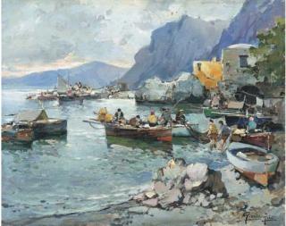 Felice Giordano - Capri, Marina Grande Con la Montagna di Tiberio