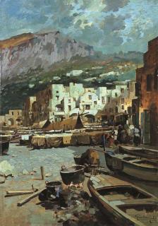 Felice Giordano - Capri, notturno a Marina Piccola