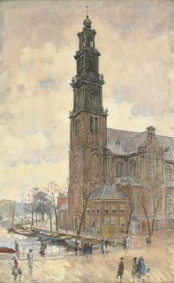 Felicien Bobeldyk - The Westerkerk on the Prinsengracht, Amsterdam