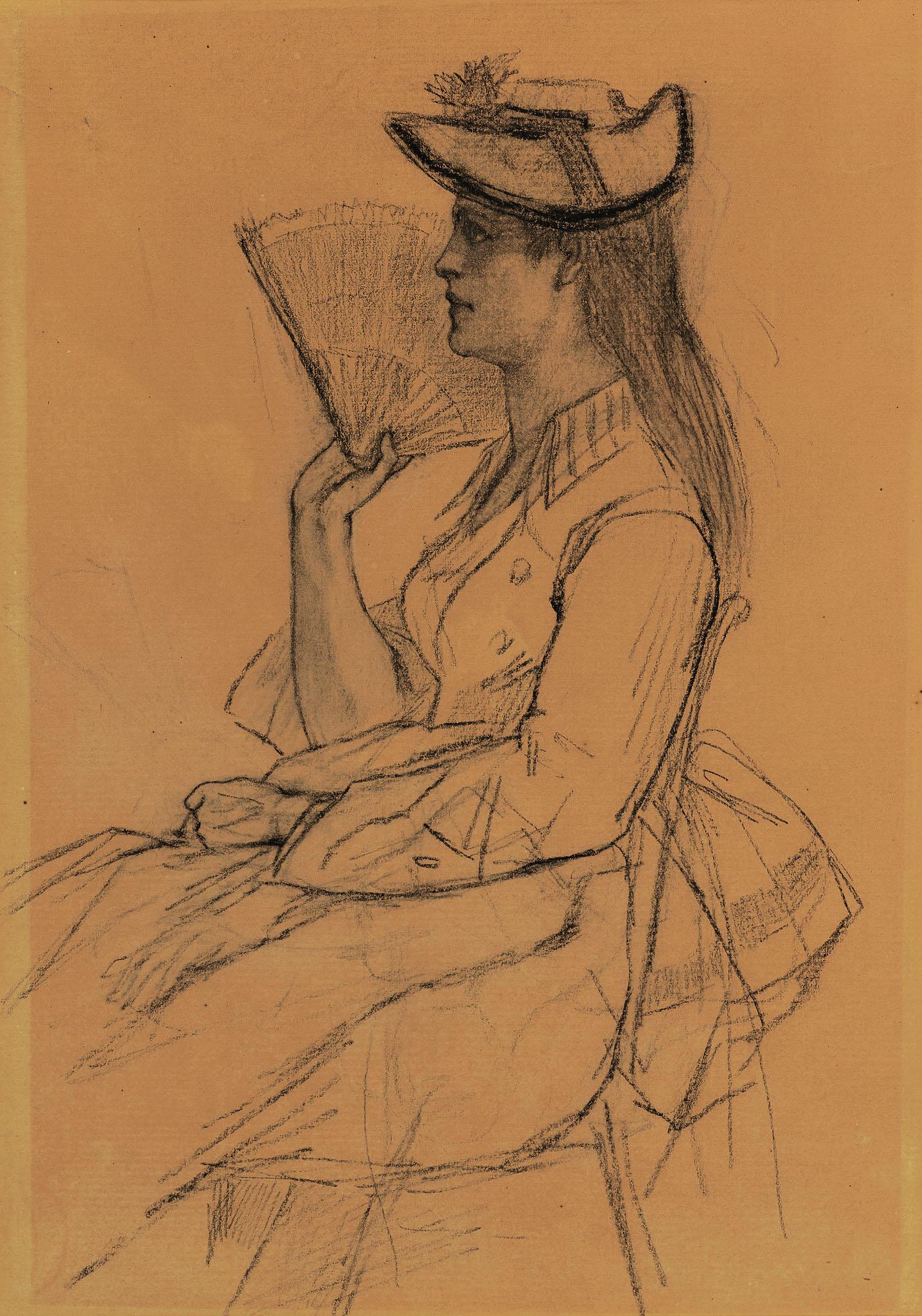 Félicien Rops - Femme Assise De Profil À L\'Éventail