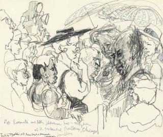 Feliks Topolski - Mrs Roosevelt hosting a reception at the Presidential Building, Chicago