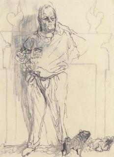 Feliks Topolski - Randolph Churchill And His Dogs Before A Fireplace